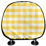 Yellow And White Gingham Pattern Print Car Headrest Covers