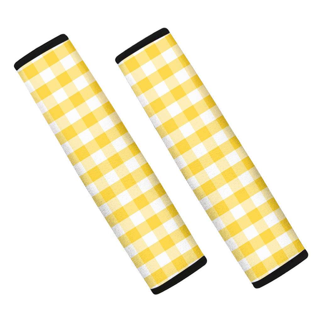 Yellow And White Gingham Pattern Print Car Seat Belt Covers