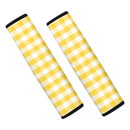 Yellow And White Gingham Pattern Print Car Seat Belt Covers