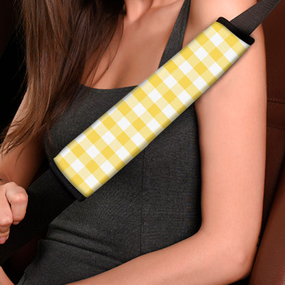 Yellow And White Gingham Pattern Print Car Seat Belt Covers