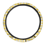 Yellow And White Gingham Pattern Print Car Steering Wheel Cover