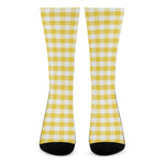 Yellow And White Gingham Pattern Print Crew Socks