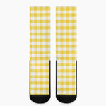 Yellow And White Gingham Pattern Print Crew Socks