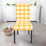 Yellow And White Gingham Pattern Print Dining Chair Slipcover