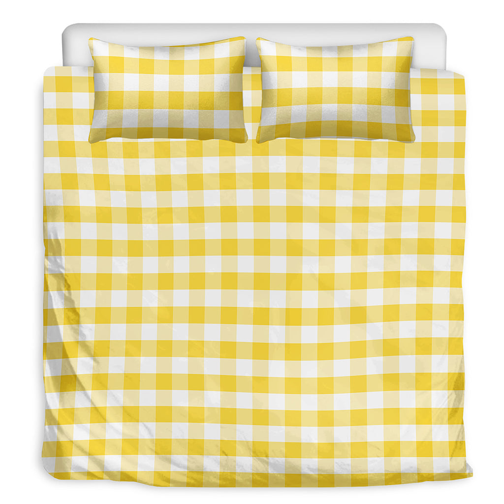 Yellow And White Gingham Pattern Print Duvet Cover Bedding Set