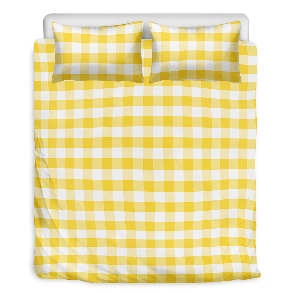 Yellow And White Gingham Pattern Print Duvet Cover Bedding Set