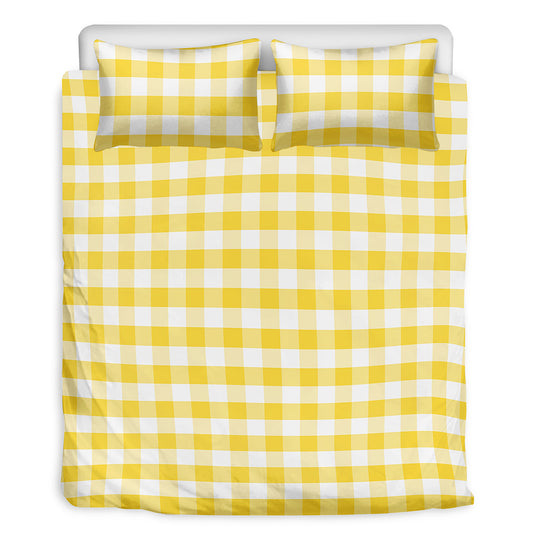 Yellow And White Gingham Pattern Print Duvet Cover Bedding Set
