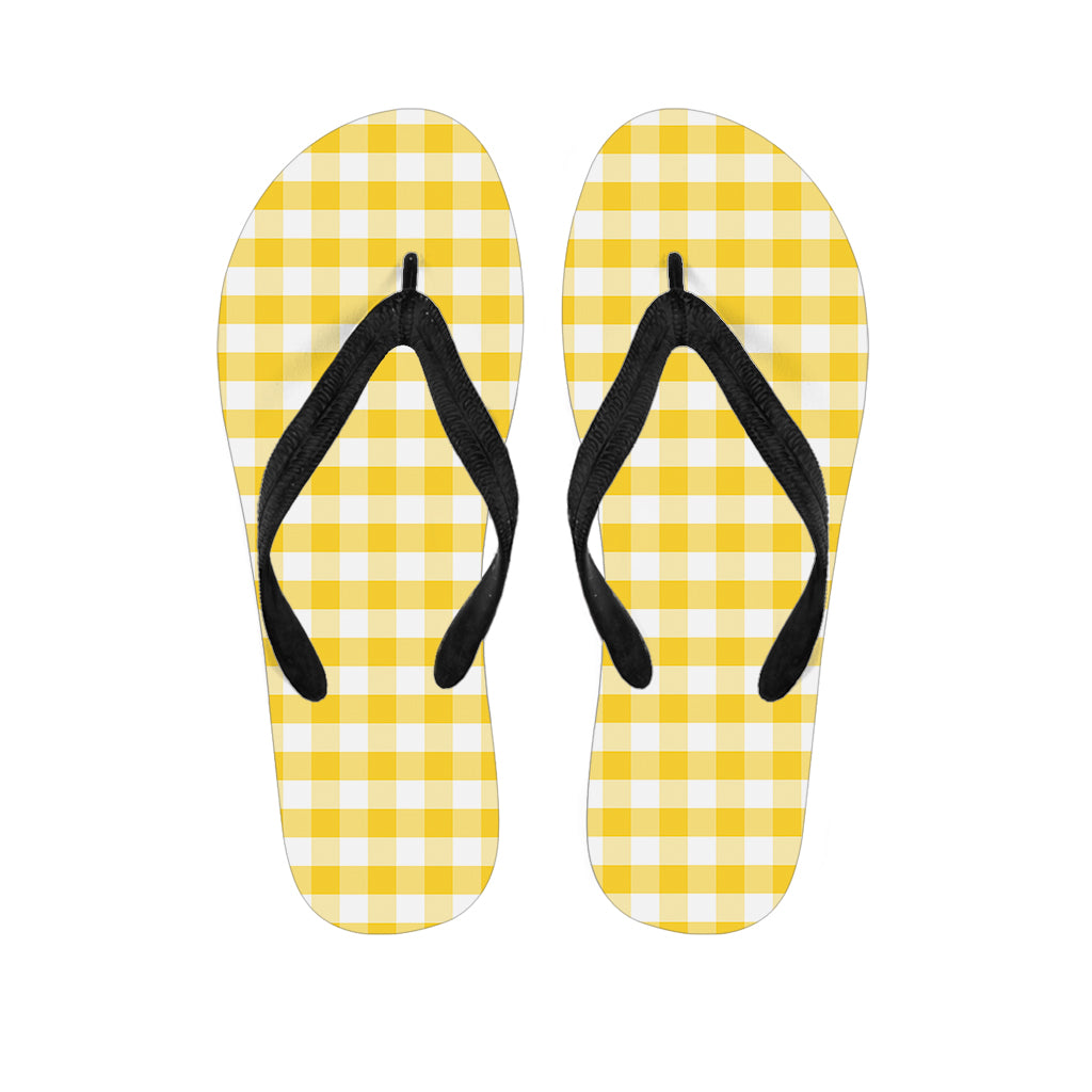 Yellow And White Gingham Pattern Print Flip Flops