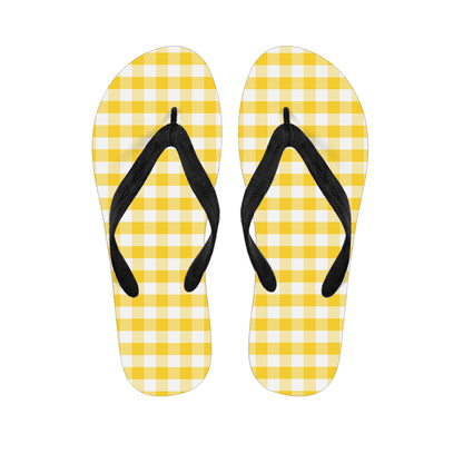 Yellow And White Gingham Pattern Print Flip Flops
