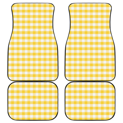 Yellow And White Gingham Pattern Print Front and Back Car Floor Mats