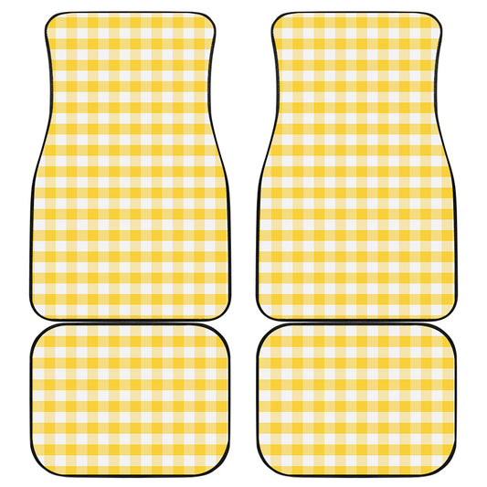 Yellow And White Gingham Pattern Print Front and Back Car Floor Mats