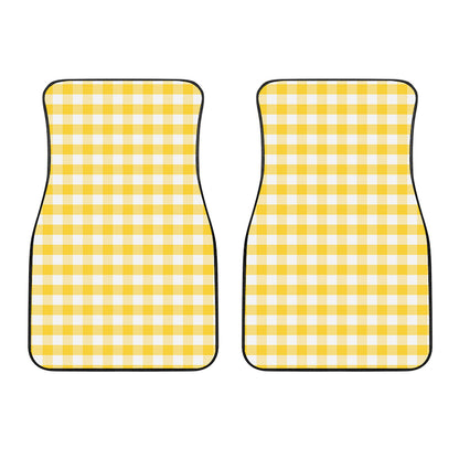 Yellow And White Gingham Pattern Print Front Car Floor Mats