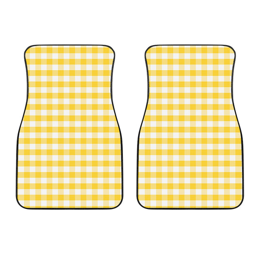 Yellow And White Gingham Pattern Print Front Car Floor Mats
