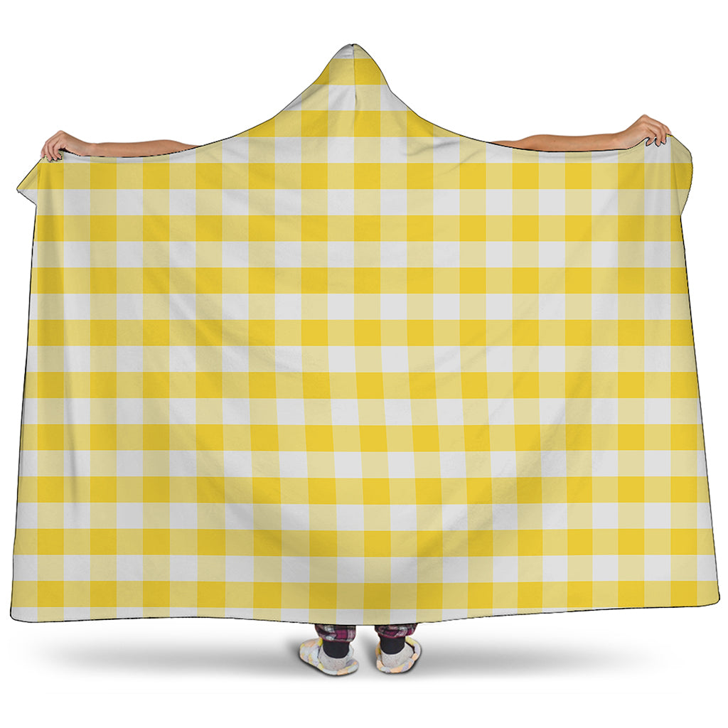 Yellow And White Gingham Pattern Print Hooded Blanket