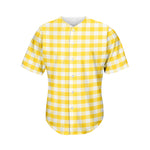Yellow And White Gingham Pattern Print Men's Baseball Jersey