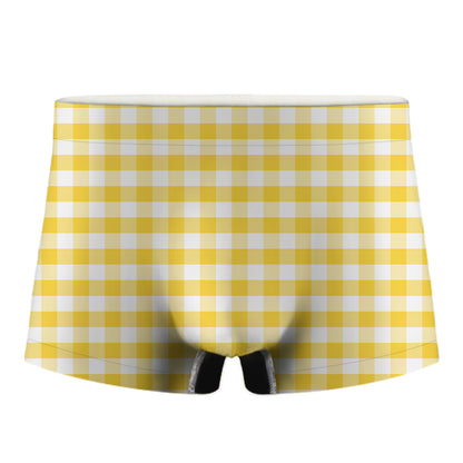 Yellow And White Gingham Pattern Print Men's Boxer Briefs