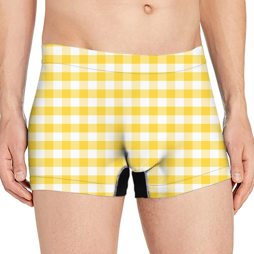 Yellow And White Gingham Pattern Print Men's Boxer Briefs