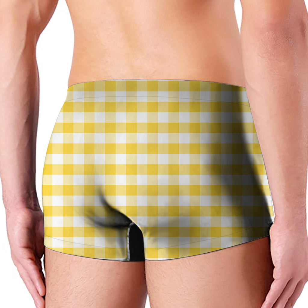 Yellow And White Gingham Pattern Print Men's Boxer Briefs