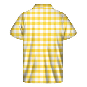 Yellow And White Gingham Pattern Print Men's Short Sleeve Shirt