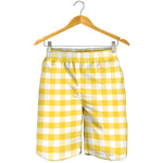 Yellow And White Gingham Pattern Print Men's Shorts