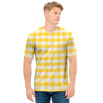 Yellow And White Gingham Pattern Print Men's T-Shirt