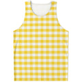 Yellow And White Gingham Pattern Print Men's Tank Top