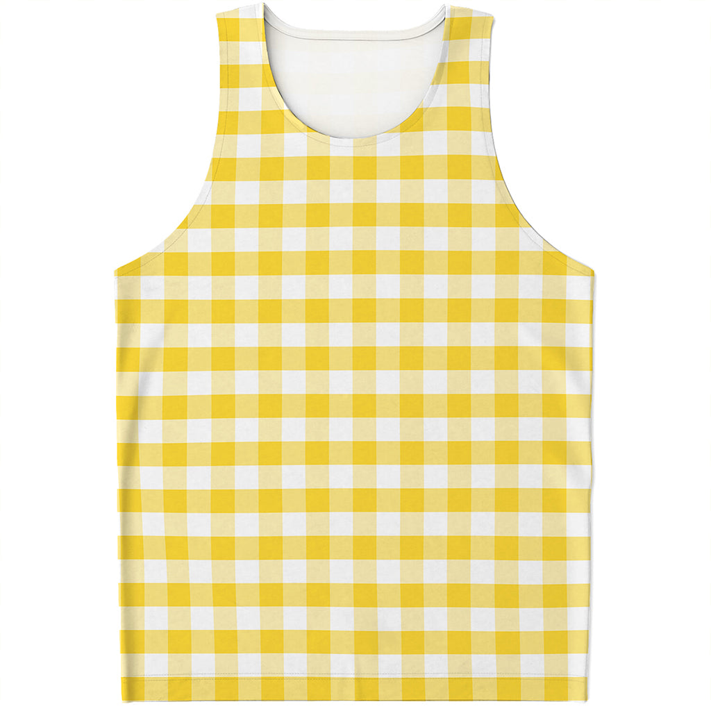 Yellow And White Gingham Pattern Print Men's Tank Top