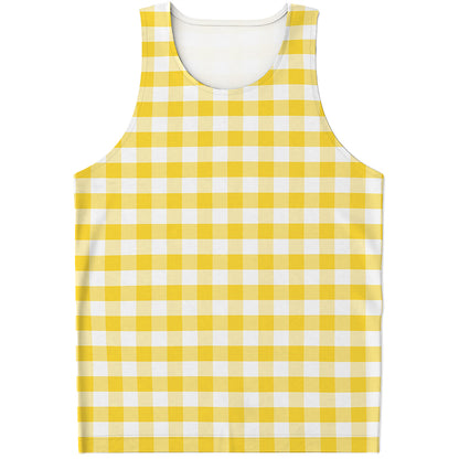 Yellow And White Gingham Pattern Print Men's Tank Top