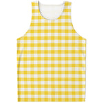Yellow And White Gingham Pattern Print Men's Tank Top