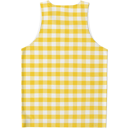 Yellow And White Gingham Pattern Print Men's Tank Top