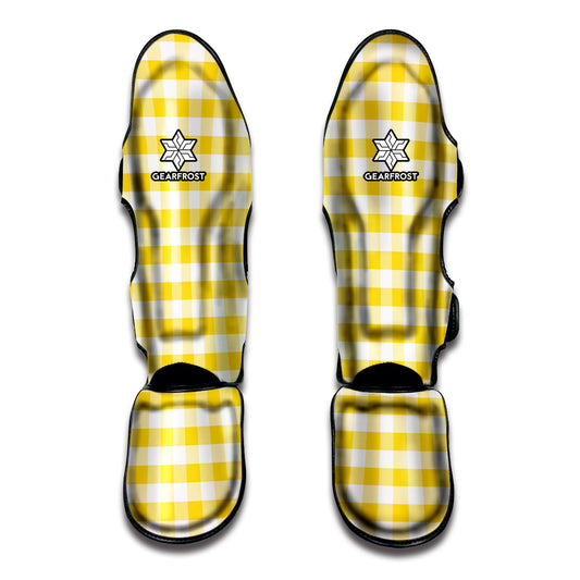 Yellow And White Gingham Pattern Print Muay Thai Shin Guard