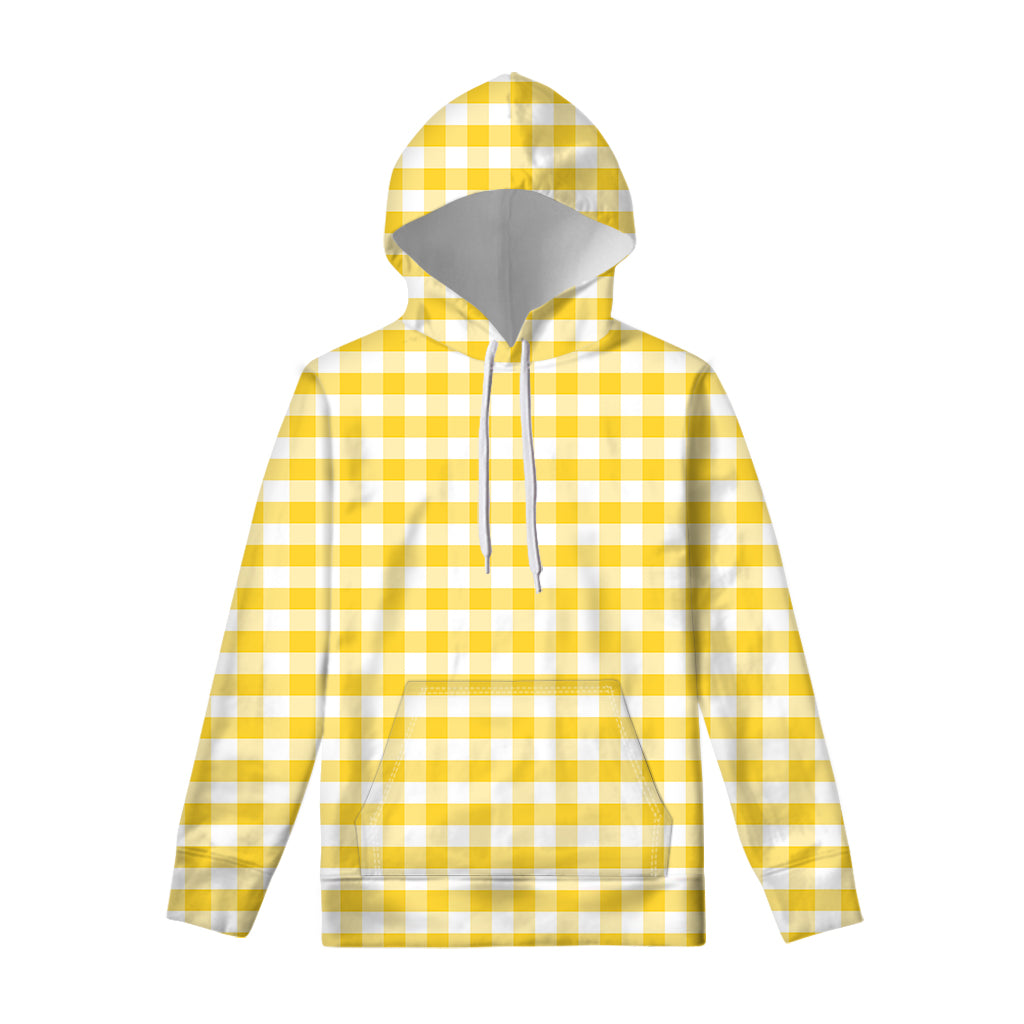 Yellow And White Gingham Pattern Print Pullover Hoodie