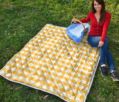 Yellow And White Gingham Pattern Print Quilt