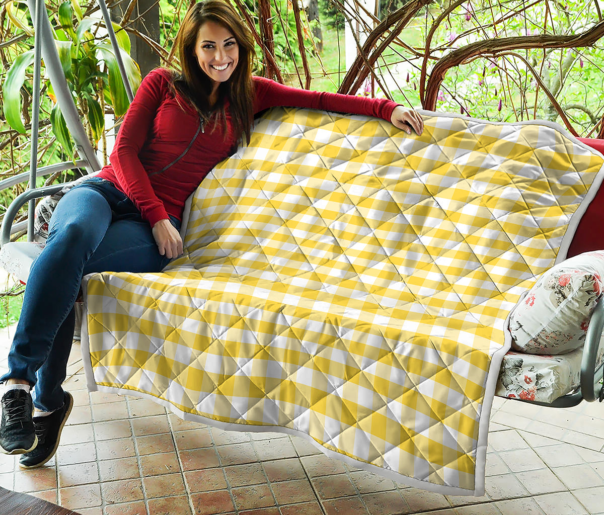 Yellow And White Gingham Pattern Print Quilt