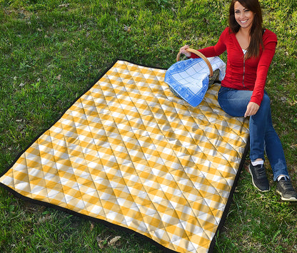Yellow And White Gingham Pattern Print Quilt