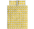 Yellow And White Gingham Pattern Print Quilt Bed Set
