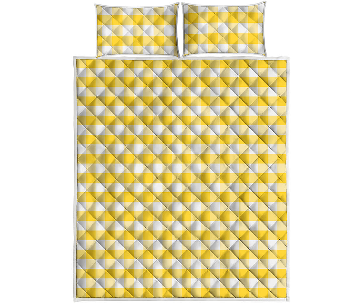 Yellow And White Gingham Pattern Print Quilt Bed Set