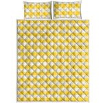 Yellow And White Gingham Pattern Print Quilt Bed Set