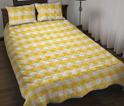Yellow And White Gingham Pattern Print Quilt Bed Set