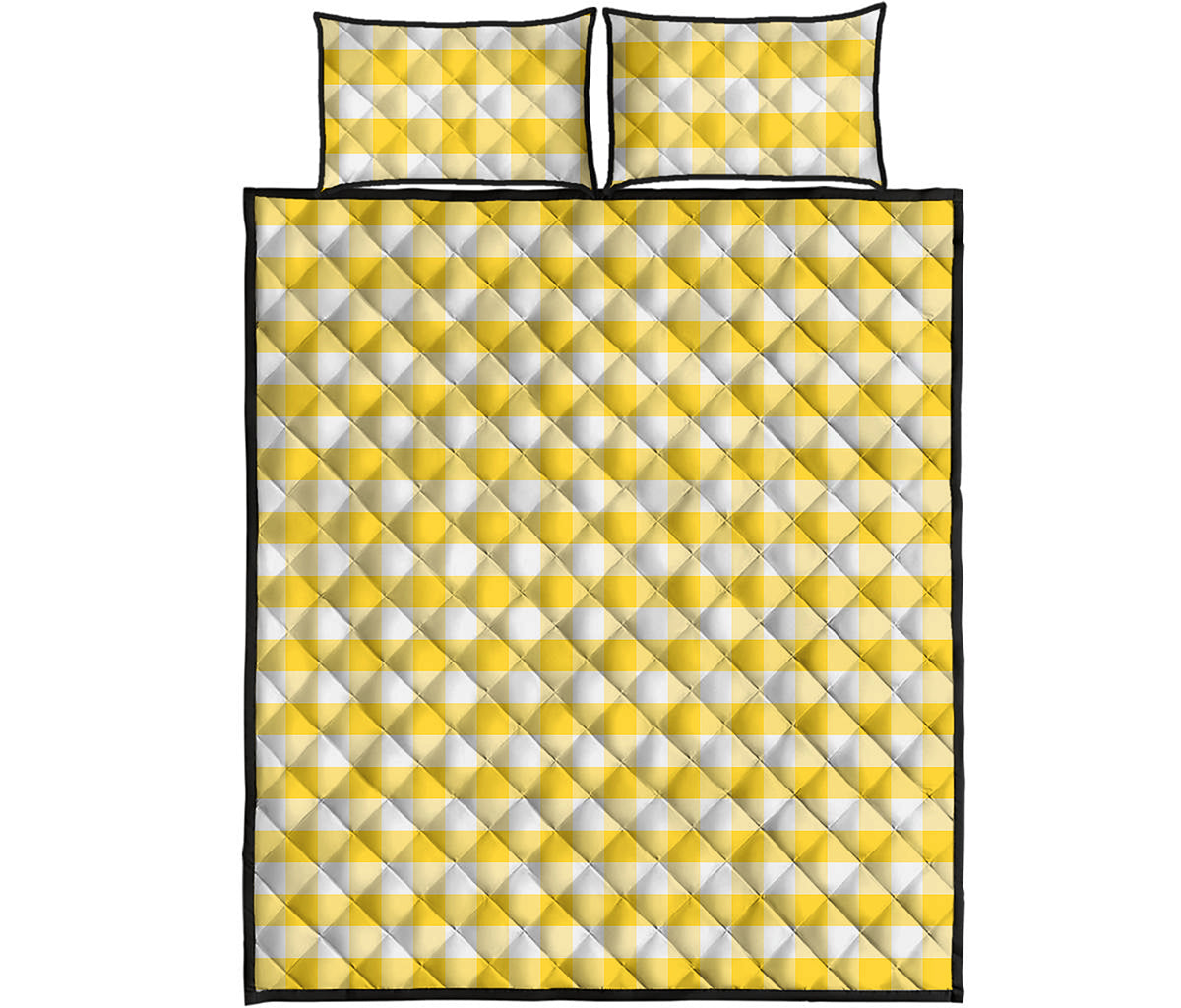 Yellow And White Gingham Pattern Print Quilt Bed Set