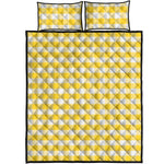 Yellow And White Gingham Pattern Print Quilt Bed Set
