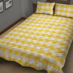 Yellow And White Gingham Pattern Print Quilt Bed Set