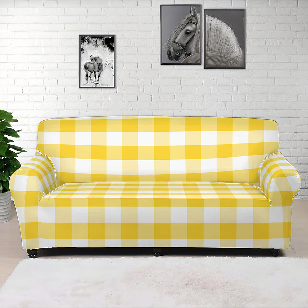 Yellow And White Gingham Pattern Print Sofa Cover