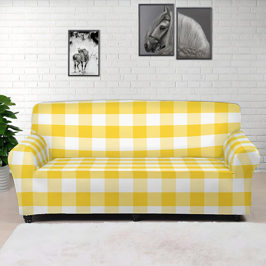 Yellow And White Gingham Pattern Print Sofa Cover