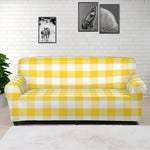 Yellow And White Gingham Pattern Print Sofa Cover