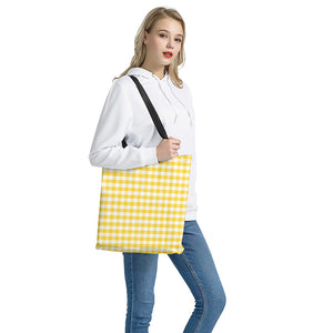 Yellow And White Gingham Pattern Print Tote Bag