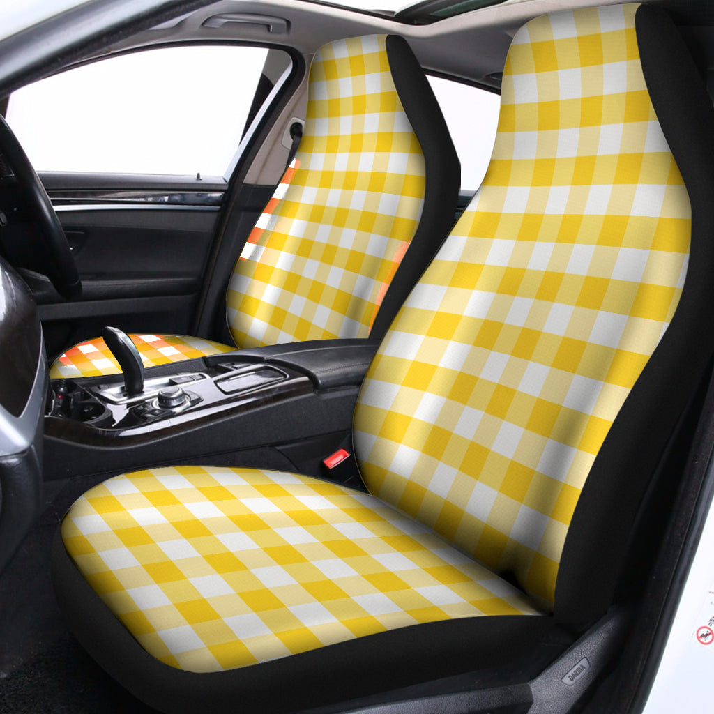 Yellow And White Gingham Pattern Print Universal Fit Car Seat Covers
