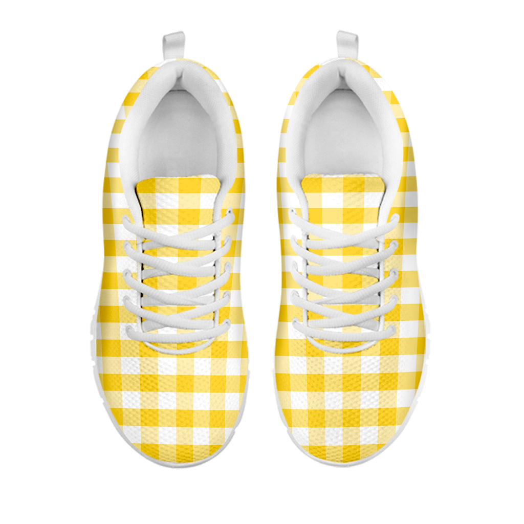 Yellow And White Gingham Pattern Print White Sneakers