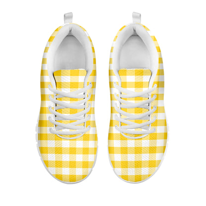 Yellow And White Gingham Pattern Print White Sneakers