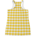 Yellow And White Gingham Pattern Print Women's Racerback Tank Top